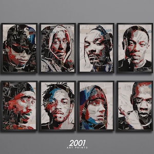 Digital Download 8 Set 90s Oldschool HipHop Music Rapper Legends Portrait Vintage Collage Poster Wall Art Print Printable Home Decor Gift