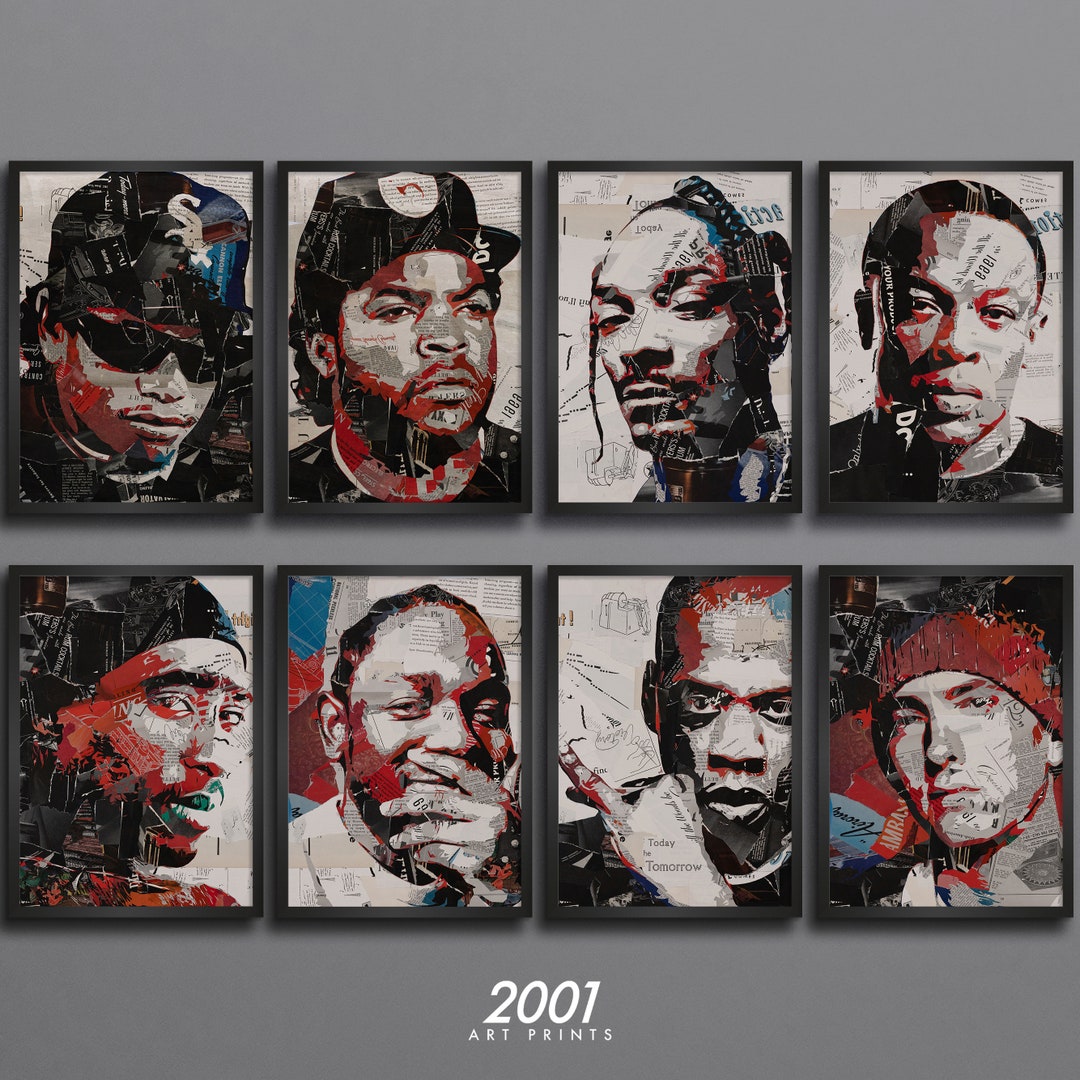 Vintage Rapper Poster 8 Set 90s Oldschool Hiphop Music Rapper Portrait Vintage Collage Poster ...