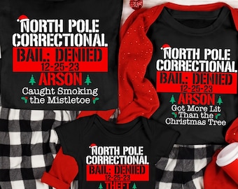 Custom Matching Family North Pole Correctional Christmas Shirt, Funny Group Christmas T-Shirt, Holiday Party Tee, Personalized Xmas Shirts