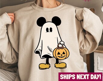 Retro Mickey Ghost Halloween Sweatshirt, Mickey Spooky Season Shirt, Not So Scary Halloween Tee, Halloween Pumpkin Sweater, Ghost Sweatshirt