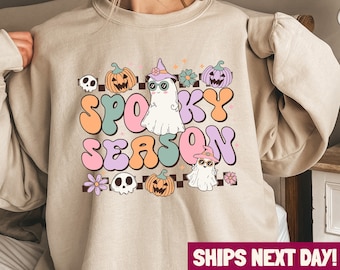 Spooky Season Vintage Halloween Crewneck Sweatshirt, Halloween Shirt, Spooky Season T-Shirt, Retro Halloween Sweater