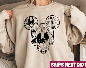 Disney Halloween Crewneck Sweatshirt, Mickey Skull Shirt, Disneyland Villains Halloween Shirt, Witches Brew Tee, Disney Trip Shirts