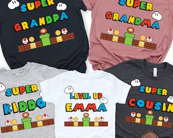 Custom Super Retro Game Family Birthday Shirt, Super Daddio Mommio Shirts, Super Kiddo Tee, Super Shirt, Family Matching Birthday Tee