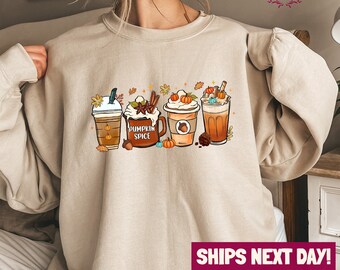 Fall Coffee Cup Sweatshirt, Vintage Thanksgiving Shirts, Fall Pumpkin Spice Crewneck Sweater, Cute Fall Shirts, Coffee Mug Tee
