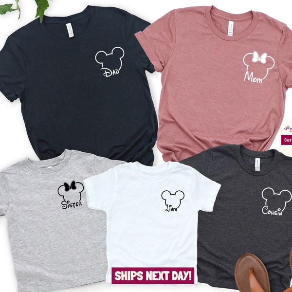 Custom Disney Pocket Size Name Tee, Mickey and Minnie Shirt, Personalized Family Disney Tee, Disneyland Trip Shirts, Disneyworld Family Tee