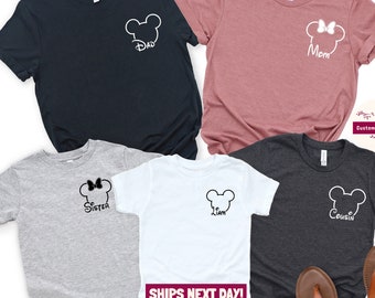 Custom Disney Pocket Size Name Tee, Mickey and Minnie Shirt, Personalized Family Disney Tee, Disneyland Trip Shirts, Disneyworld Family Tee
