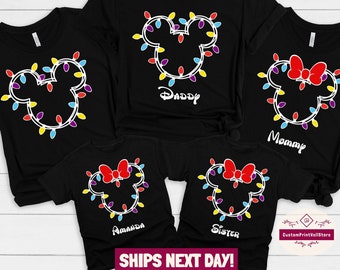 Disney Christmas Family Shirt, Custom Mickey Minnie Christmas Lights Tee, Family Matching Christmas T-Shirt, Disney Christmas Squad Tee