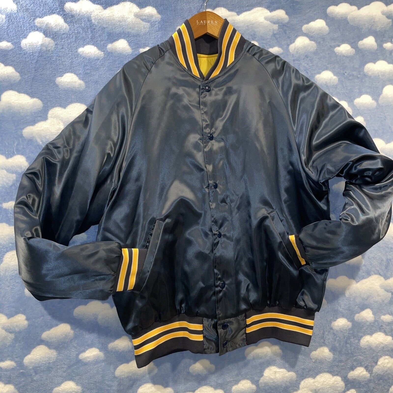 VNTG Don Alleson Athletic Navy Blue/black Satin Bomber