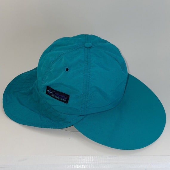 VTG Columbia Fishing Hat Cap Teal & Purple W/ Neck Flap, Wide