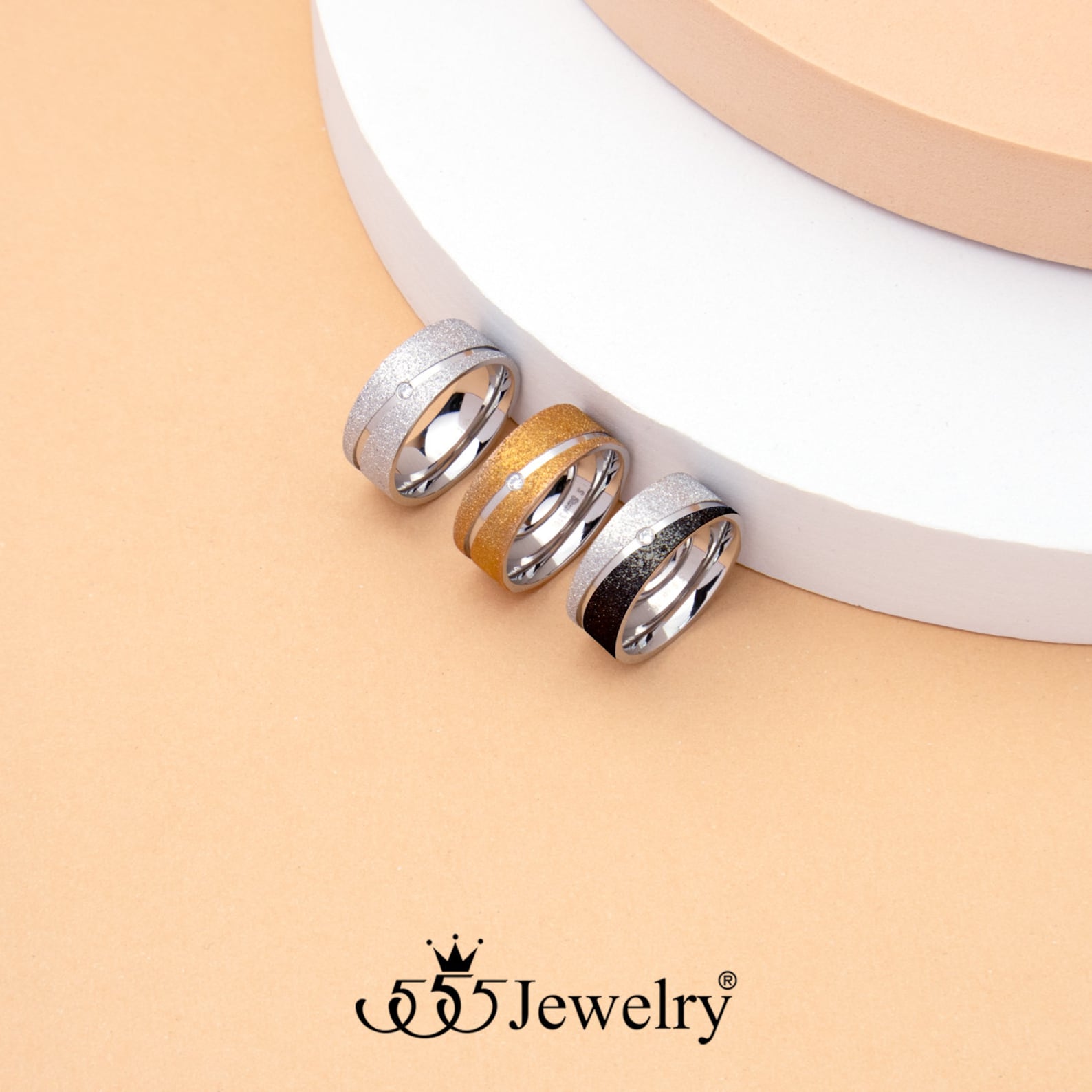 555jewelry Glittering Sandblast Texture Cross Line Style Thick