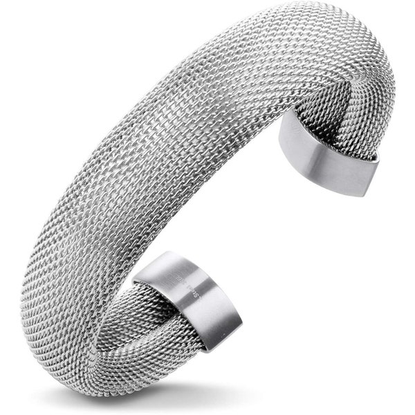 555Jewelry Stainless Steel Womens Trendy Mesh Wrap Open Cuff Bangle Bracelet