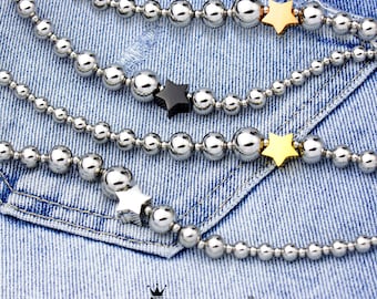 555Jewelry Stainless Steel Durable Ball Beaded Star Choker Necklaces for Women