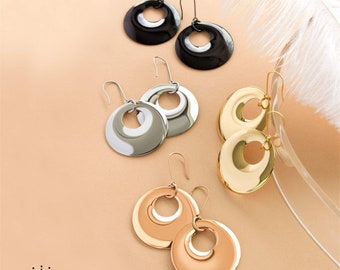 555Jewelry Stainless Steel Drop Dangle Round Disc Statement Earrings for Women