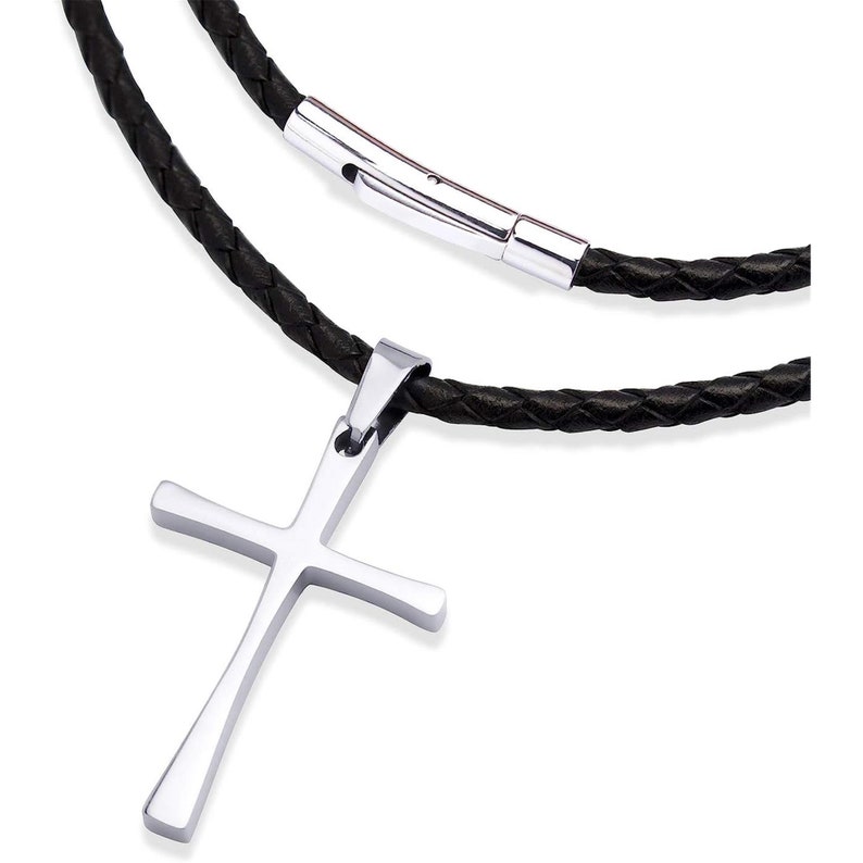 555jewelry Stainless Steel Cross Braided Rope Cord Necklace for Men