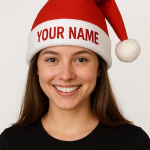 Personalized Santa Hat | Custom Christmas Hat with Name | Soft Felt and Polyester Holiday Hat for Adults & Kids | DUCO Hats