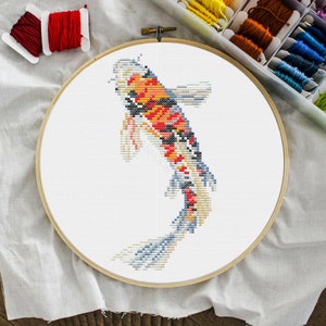 Colorful Koi Fish Cross Stitch Pattern | Japanese Pond Embroidery | DIY Needlepoint PDF | Fish Lover Gift -|Zen Home Decor| Instant Download
