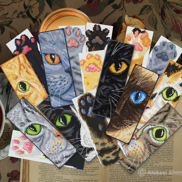 Set of 16 Cat Bookmarks Cross Stitch Pattern, Funny Cross Stitch, Cat Decor, Cat Lover Gift, Cat Embroidery, Funny Cat, Bookworm Gift