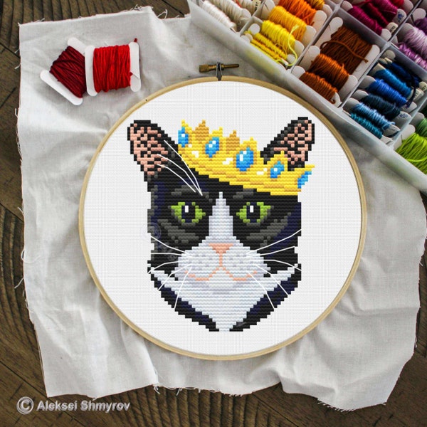 Tuxedo Cat Portrait Cross Stitch Pattern, Funny Cross Stitch, Cat Lover Gift, Cat Embroidery, Funny Cat, Easy Cross Stitch