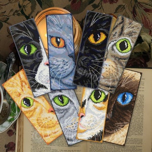 Set of 16 Cat Bookmarks Cross Stitch Patterns | Funny Cat Embroidery Designs| Book Lover Gift | DIY Cross Stitch | Handmade| Bookworm Gift