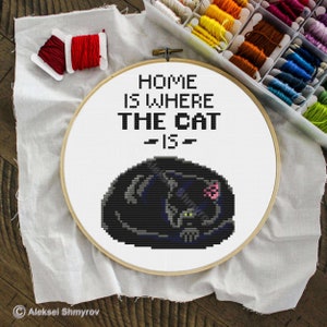 ミニ黒猫のクロスステッチパターン、面白いクロスステッチ、猫好きのギフト、猫の刺繍、面白い猫、簡単なクロスステッチ