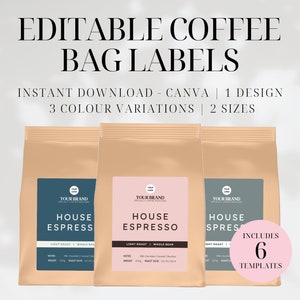 Mall för utskrivbar kaffeetikett: Redigerbar Canvas-förpackning (digital nedladdning)
