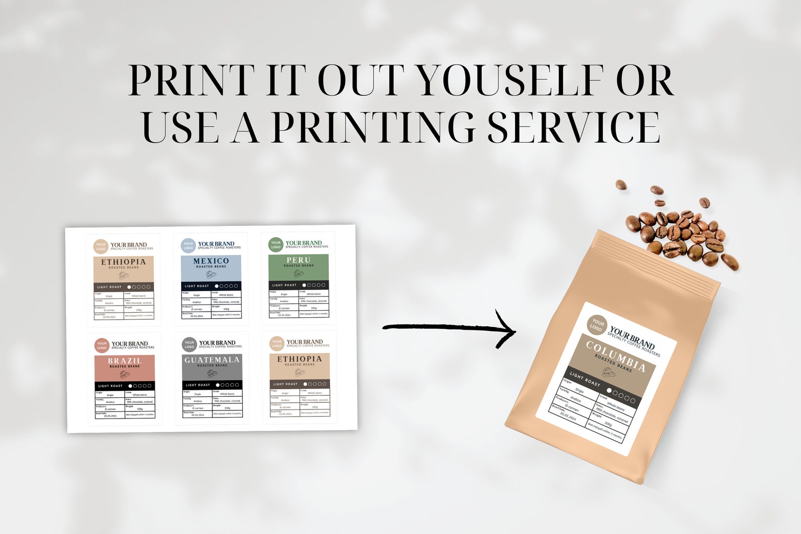 Printable Coffee Label Template • Kraft Pouch Label Template • Editable ...