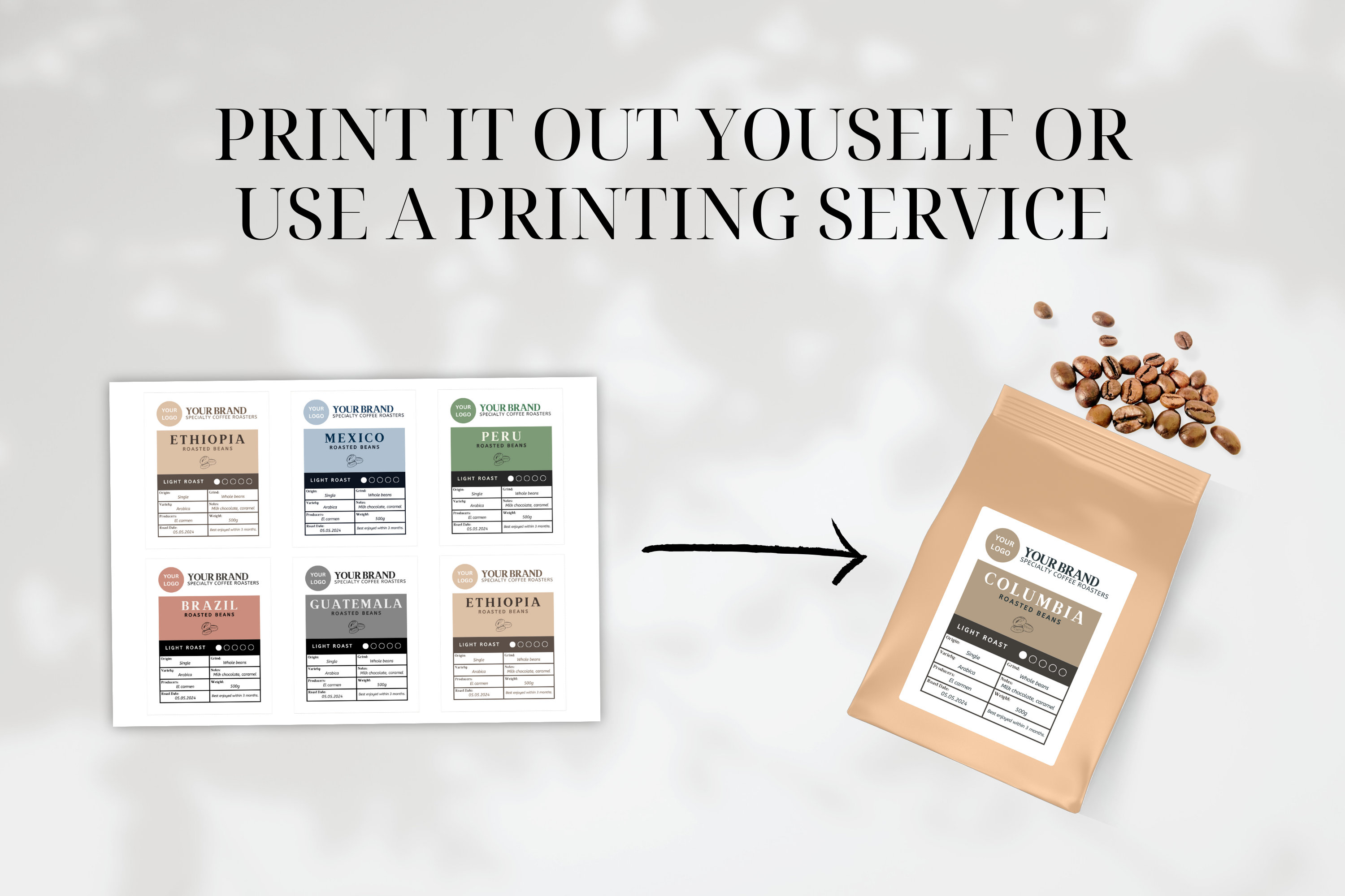 Printable Coffee Label Template • Kraft Pouch Label Template • Editable ...