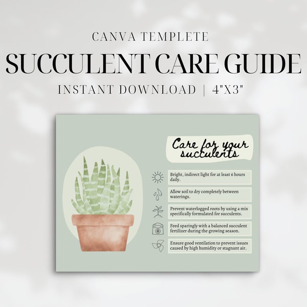 Printable Succulent Care Guide • Cactus and Succulent Care Instruction Card • Editable Canva Template • Plant Shop Order Insert