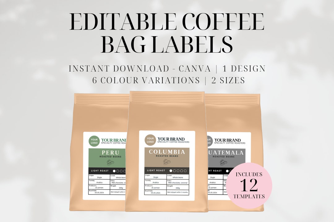 Printable Coffee Label Template • Kraft Pouch Label Template • Editable ...