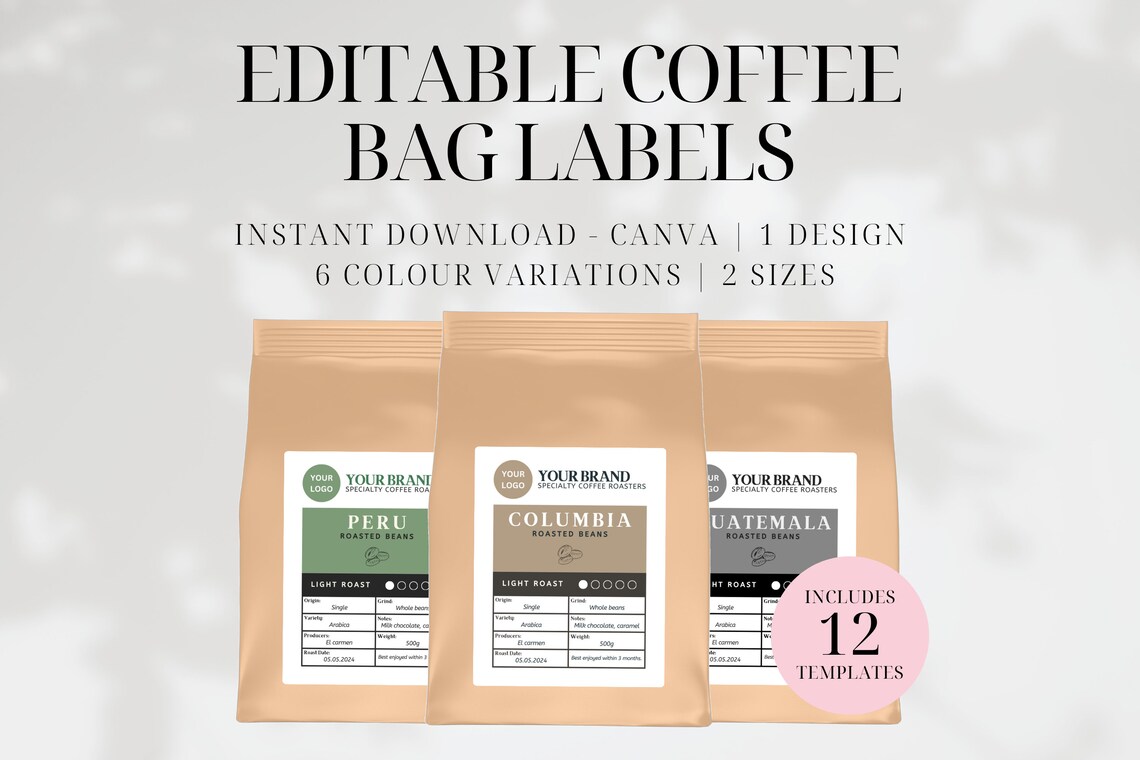 Printable Coffee Label Template • Kraft Pouch Label Template • Editable ...