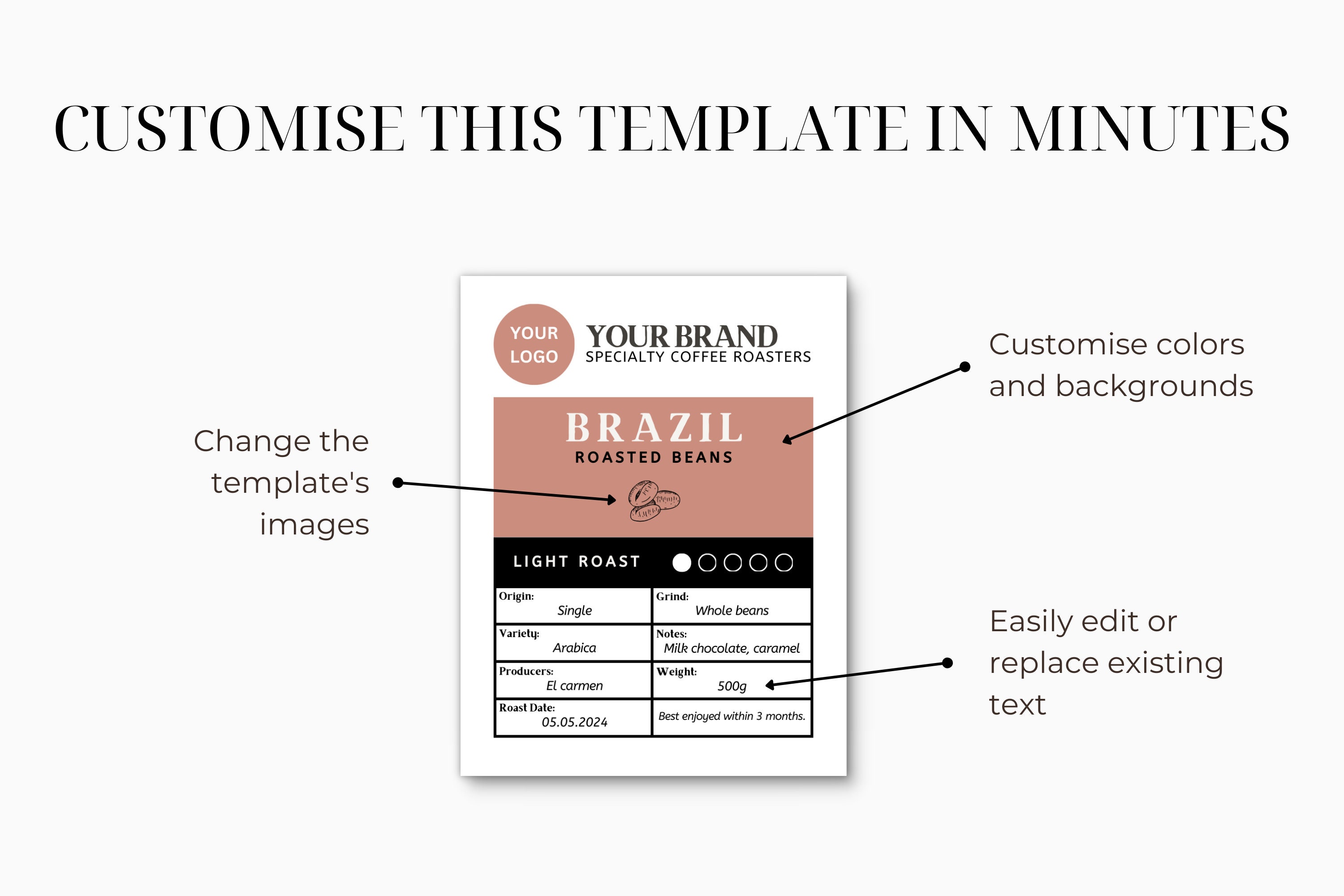 Printable Coffee Label Template • Kraft Pouch Label Template • Editable ...