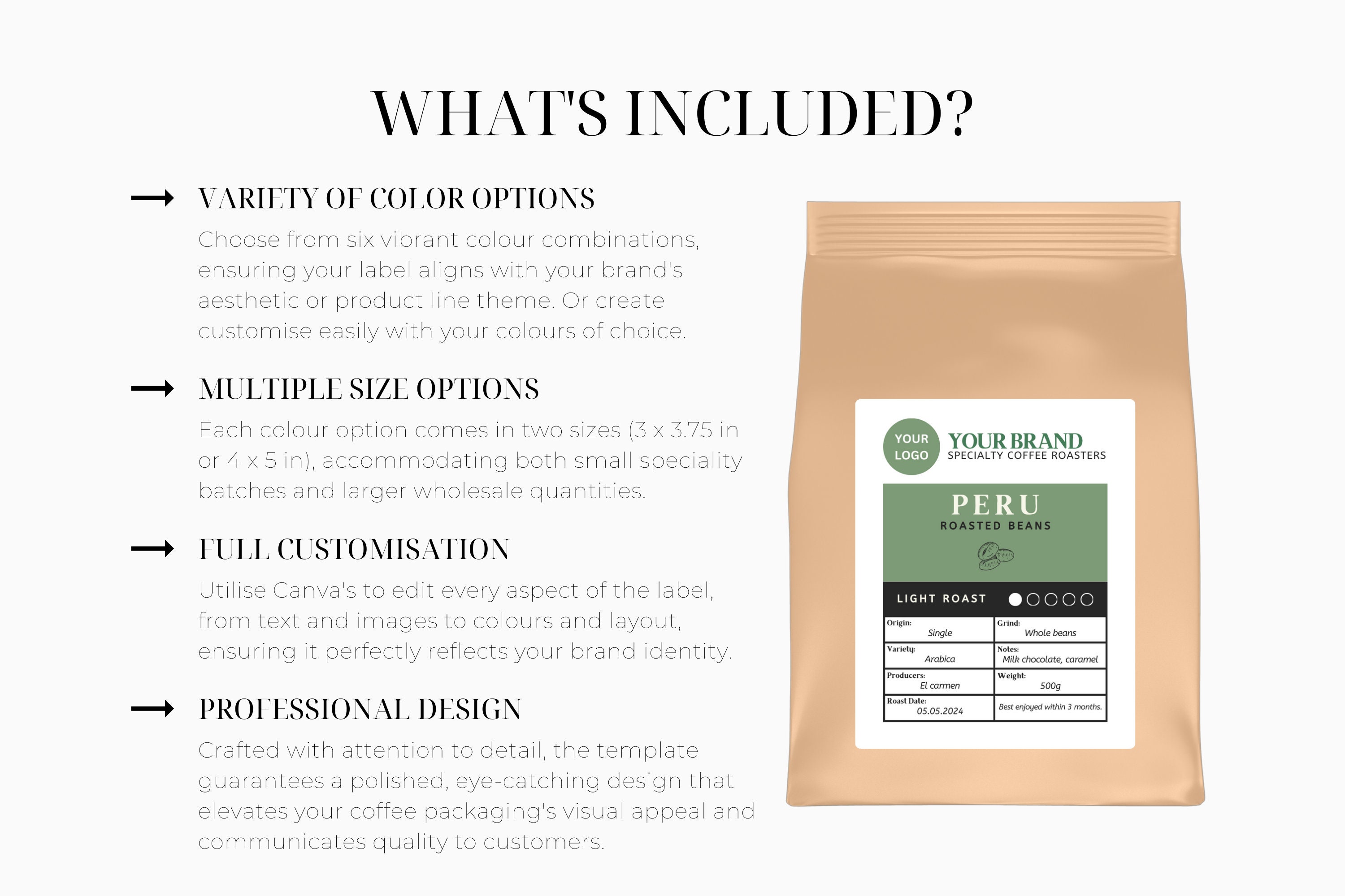Printable Coffee Label Template • Kraft Pouch Label Template • Editable ...