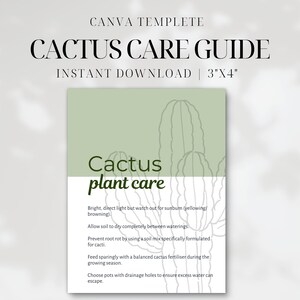 Guide d'entretien modifiable des cactus • Carte d'instructions d'entretien des cactus • Modèle canevas • Feuillet de commande imprimable
