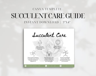 Printable Succulent Care Guide • Cactus and Succulent Care Instruction Card • Editable Canva Template • Plant Shop Order Insert