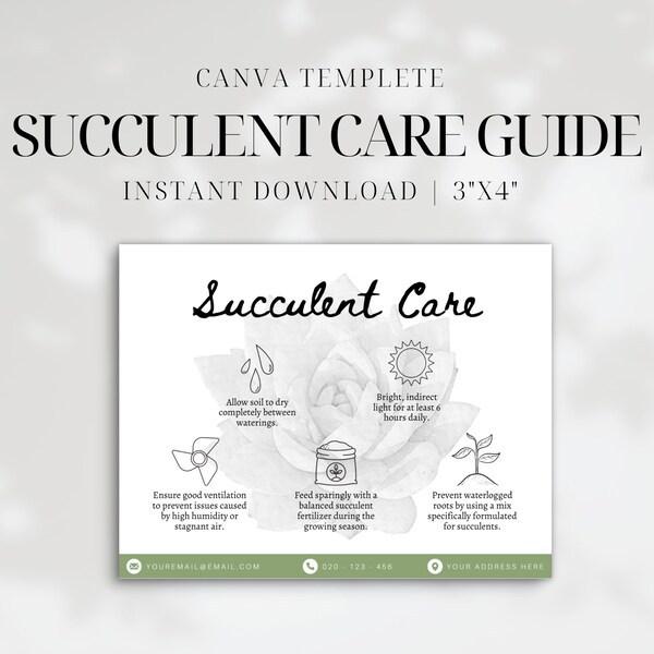 Printable Succulent Care Guide • Cactus and Succulent Care Instruction Card • Editable Canva Template • Plant Shop Order Insert