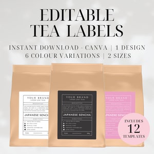 Printable Tea Label Template • Kraft Pouch Label Template • Editable Canva Packaging Template • Customisable Product Label for Tea