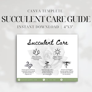 Printable Succulent Care Guide • Cactus and Succulent Care Instruction Card • Editable Canva Template • Plant Shop Order Insert