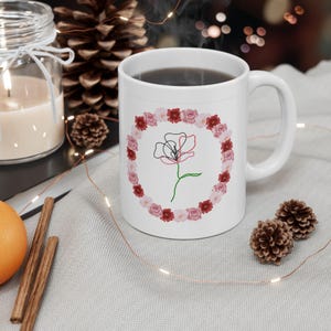 Rose Flower Ceramic Mug, (11oz, 15oz), Coffee Mug, Spring Theme, Unisex Gift Mug, Beautiful Cup, Personalized Gift for Coffee & Tea Lovers