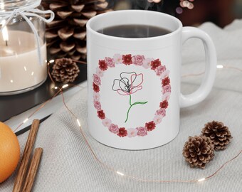 Rose Flower Ceramic Mug, (11oz, 15oz), Coffee Mug, Spring Theme, Unisex Gift Mug, Beautiful Cup, Personalized Gift for Coffee & Tea Lovers