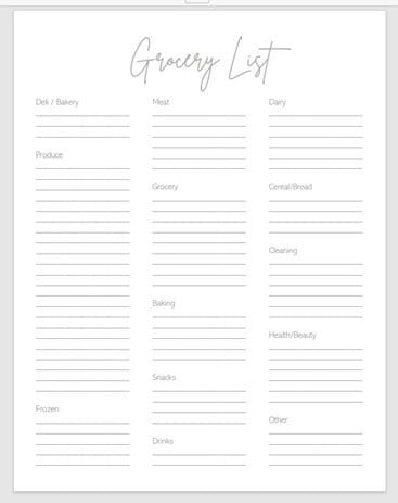 Grocery List Template PDF Etsy