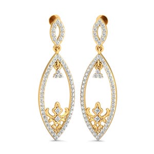 Elegant Long Diamond Earrings | 1.21ct Round Diamonds | 14k/18k Gold (Yellow/Rose/White) | Luxury Fine Jewelry