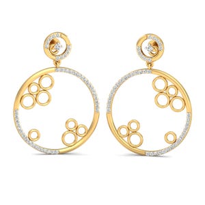 Elegant Long Diamond Earrings – 14K/18K Gold – Round Cut – SI GH Diamonds – Luxury Statement Jewelry