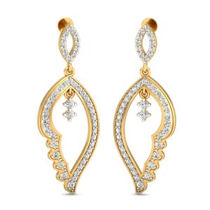 Elegant Long Diamond Earrings - 14k/18k Gold 1.373ct Round Diamonds - SI GH Quality - Luxury Statement Jewelry