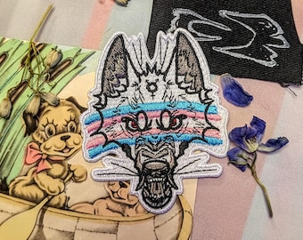 Trans Pride Dog Embroidered Iron On Patch| LGBT| pride| furry| pride patch|