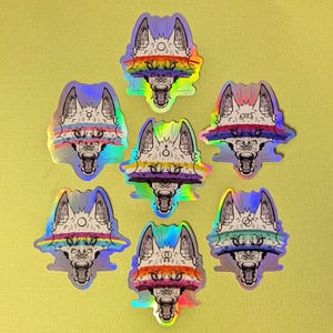 Sticker holographique Pride Wolf LGBTQIA+ à fourrure