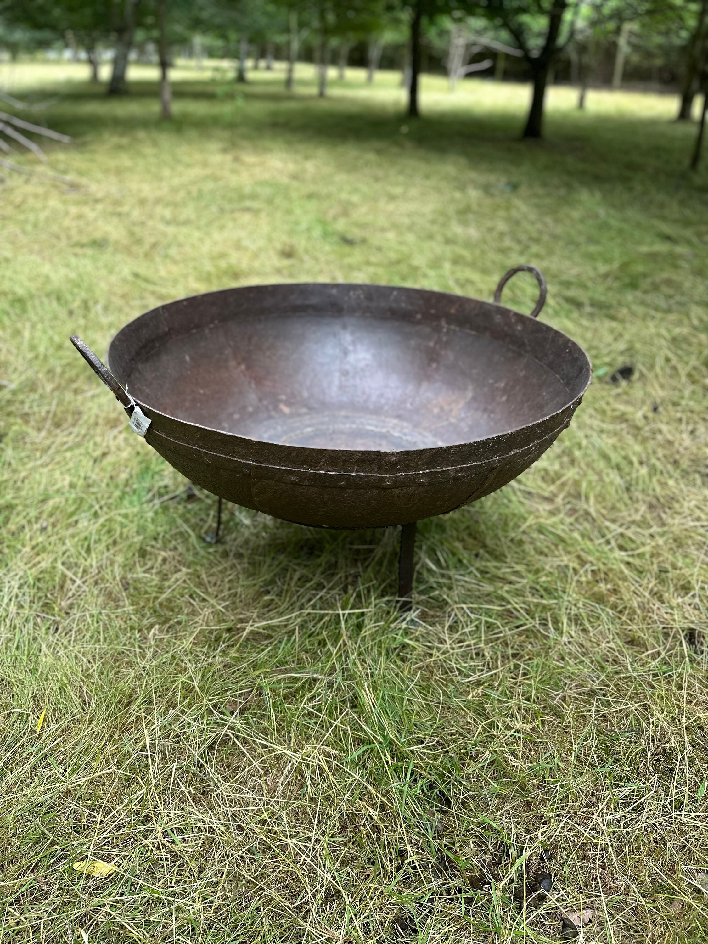 Large Vintage Indian Kadai Fire Pit Bowl With Stand Etsy