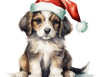 Downloadable Christmas puppy in SVG, Adobe Illustrator file format, vector compatible with Cricut Machines