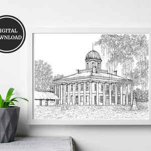 Historic Louisiana Architecture Digital Print of Original Artwork Hand Drawn Southern Architectural Art, East Feliciana Parish Courthouse