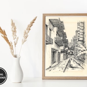 Pirates Alley Streets of New Orleans Digital Art Print of Original Artwork, Hand Drawn Historic Building Southern French Quarter Louisiana