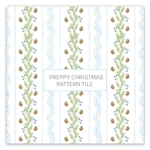 Preppy Christmas Bows & Garland Ribbon Repeating Tile Pattern //Blue Christmas Pattern Design // Grand Millennial Christmas // PNG